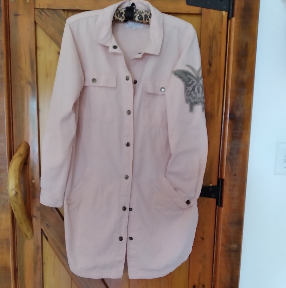 Light Pink Denim Jacket with Butterfly Applique